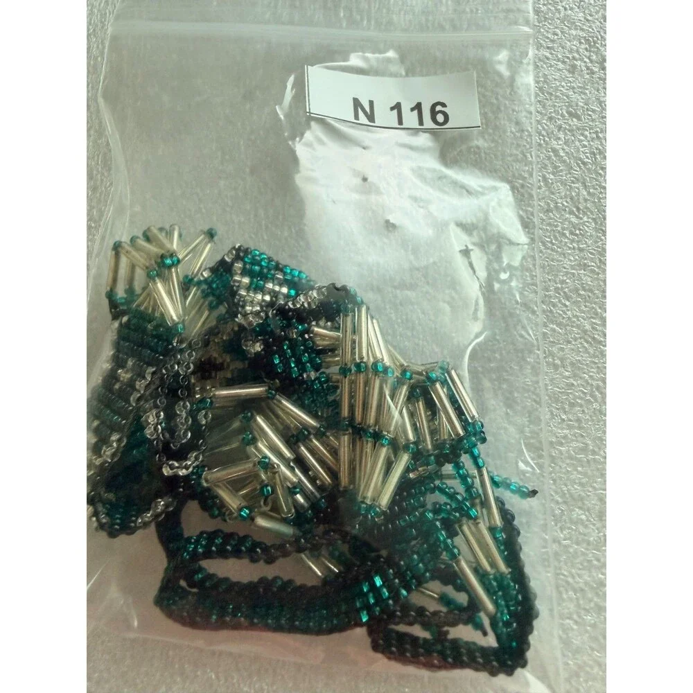 Vintage Native American Style Seed Bead Fringe Statement Necklace Teal Silver D